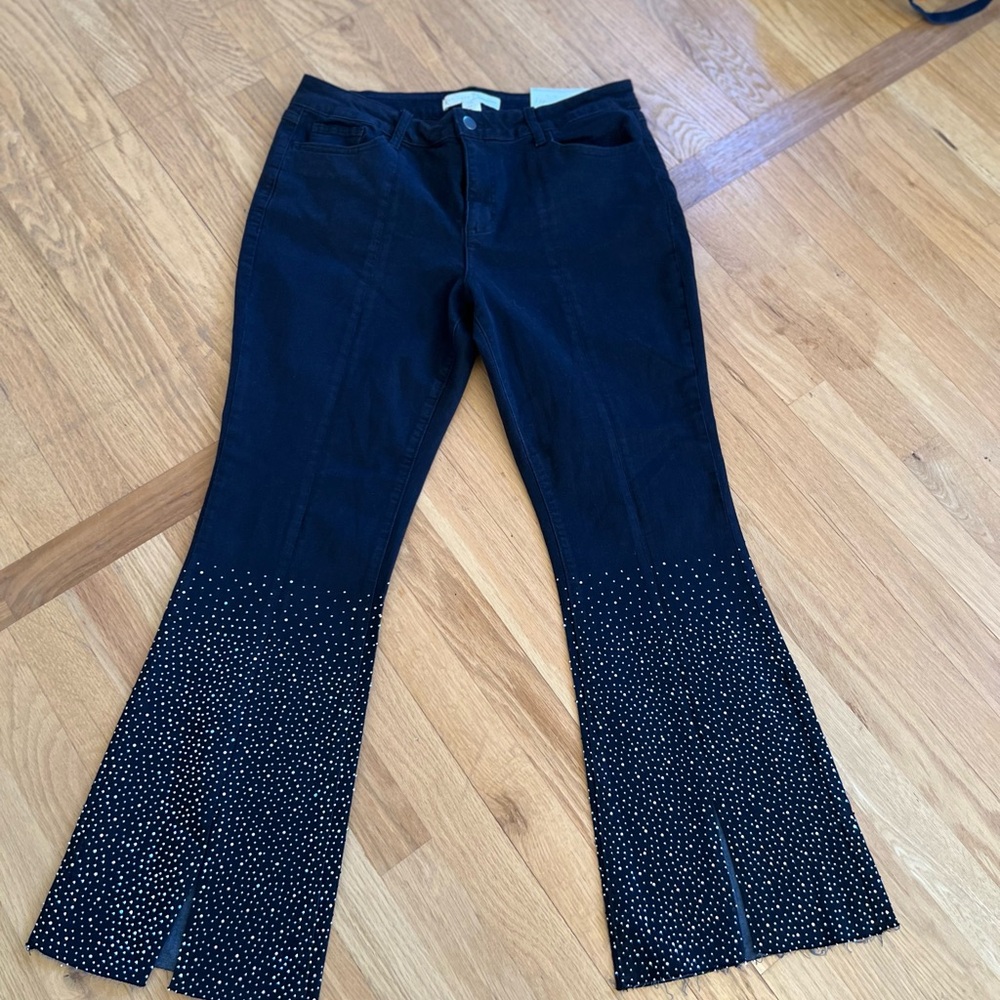 NEW Ladies Size 14P "CATO" 1946 Denim Elegant Black Flare Pants w/Studded Detail